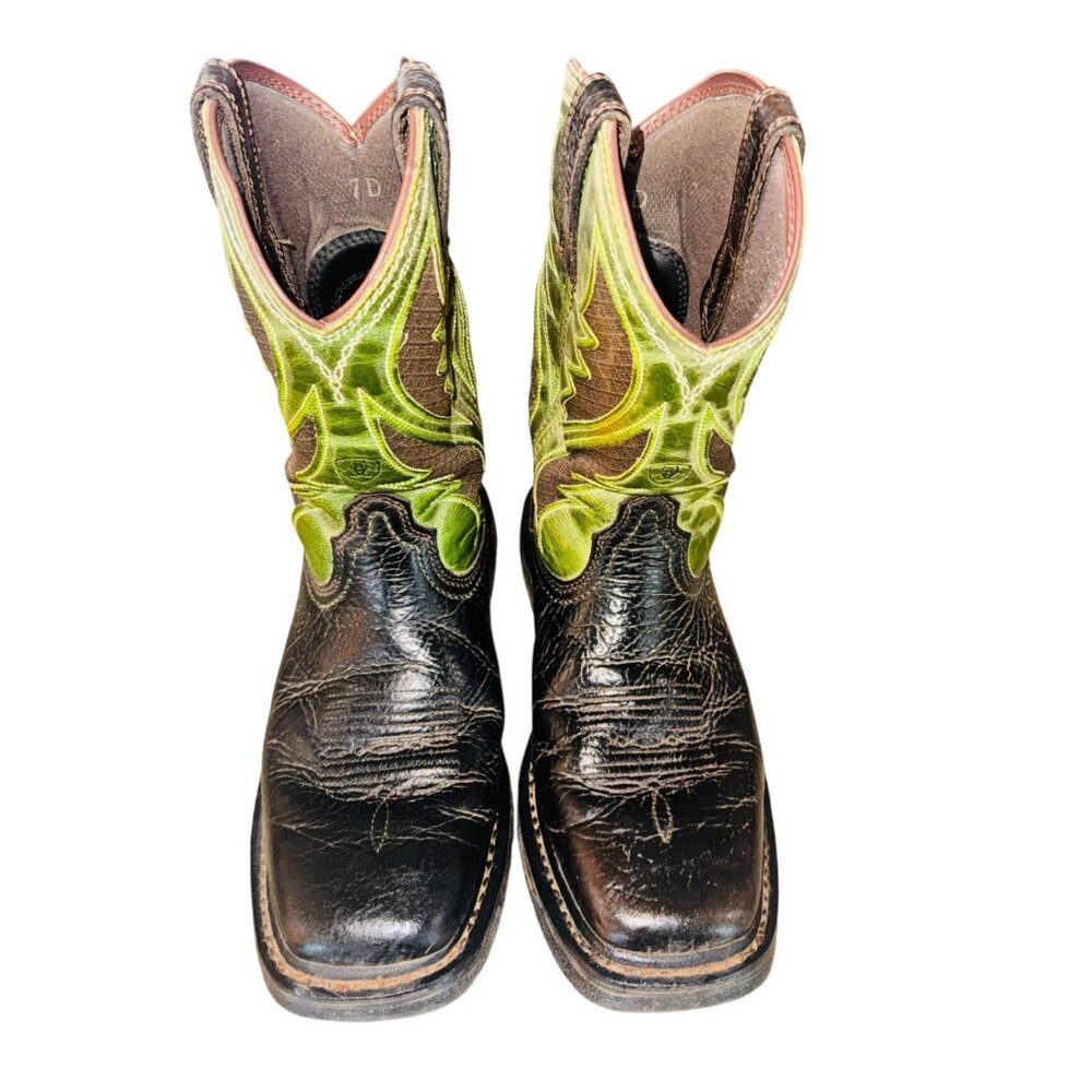 Ariat WorkHog Square Toe VentTEK Black Green West… - image 4